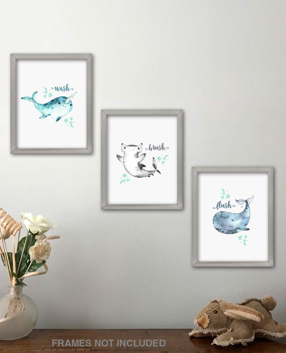 Confetti Fox Kids Bathroom Wall Art Decor, 8x10 Unframed Set of 3 Prints - Sea Animals