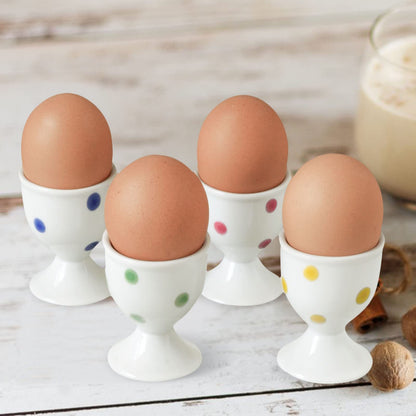 Cinf Ceramic Polka Dots Egg Cup Gift Set of 4 Porcelain Holder Breakfast Boiled Cooking Tools Stable Easy to Clean Childhood Memories Table Decoration Kitchen
