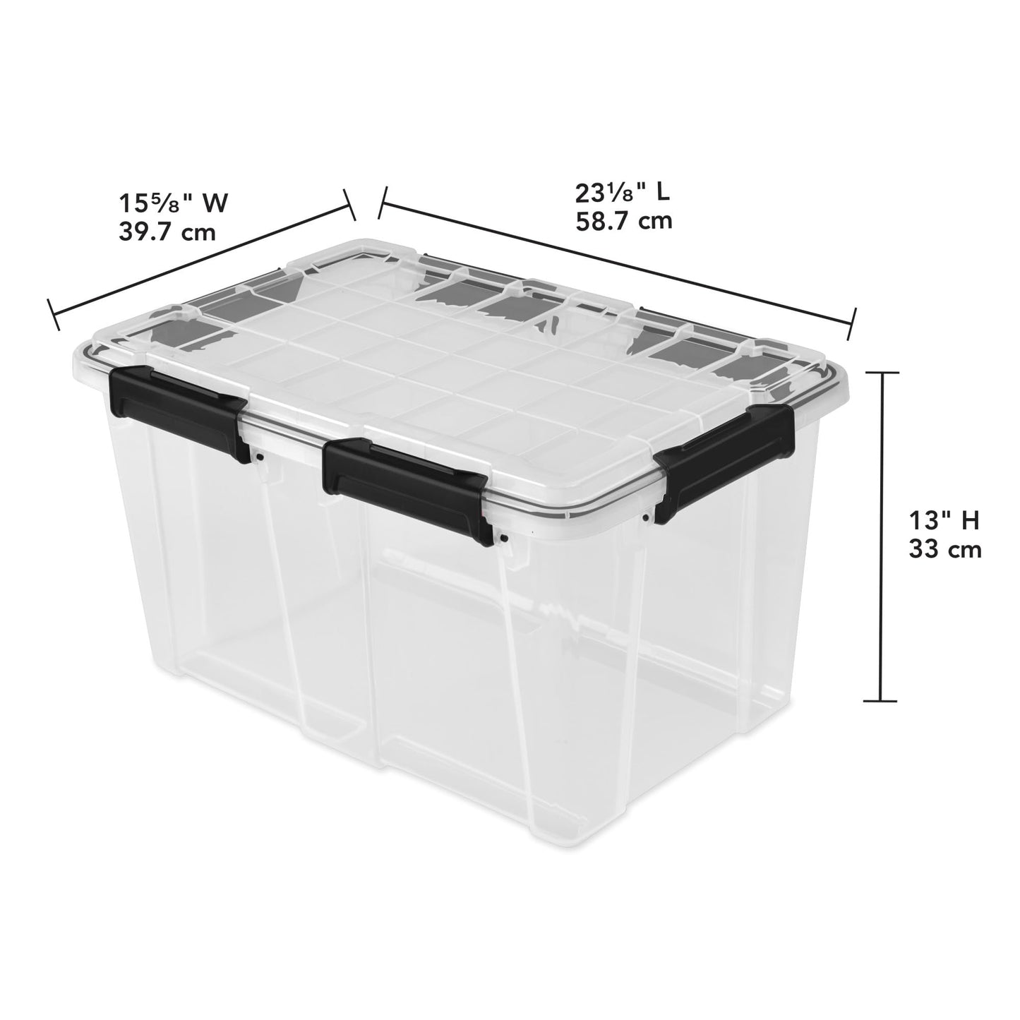 Sterilite 16 Pack 54 Qt Gasket Box, Clear Stackable Plastic Storage Container with Lids, Black - Waterproof and Dustproof Tote for Home Organization