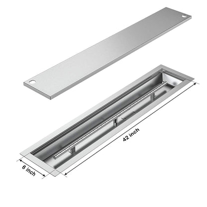 Skyflame Linear Stainless Steel Drop-in Fire Pit Pan and Burner with Burner Cover, 42 by 6-Inch
