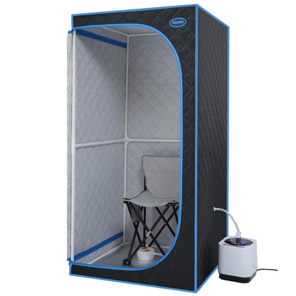 Portable Black Full Size Steam Sauna Tent - Personal Home Spa with Steam Generator, Remote Control, and Foldable Chair for Relaxation and Detox at Home
