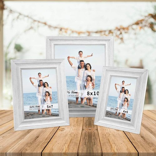 LaVie Home 5x7 Picture Frame - Rustic Distressed White Design for Wall & Tabletop Display