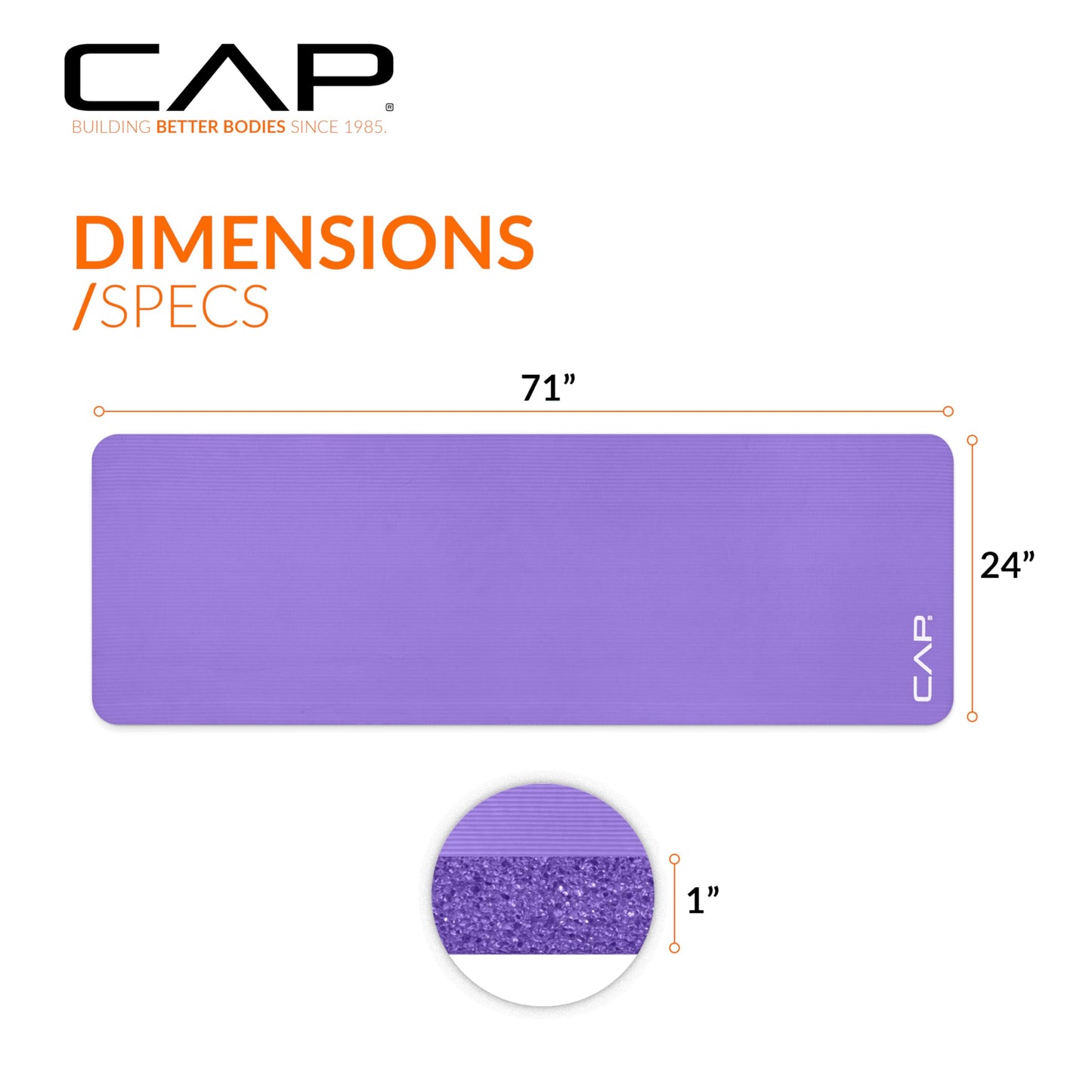 CAP Barbell 1-Inch High Density Exercise Yoga Mat with Strap | Multiple Colors