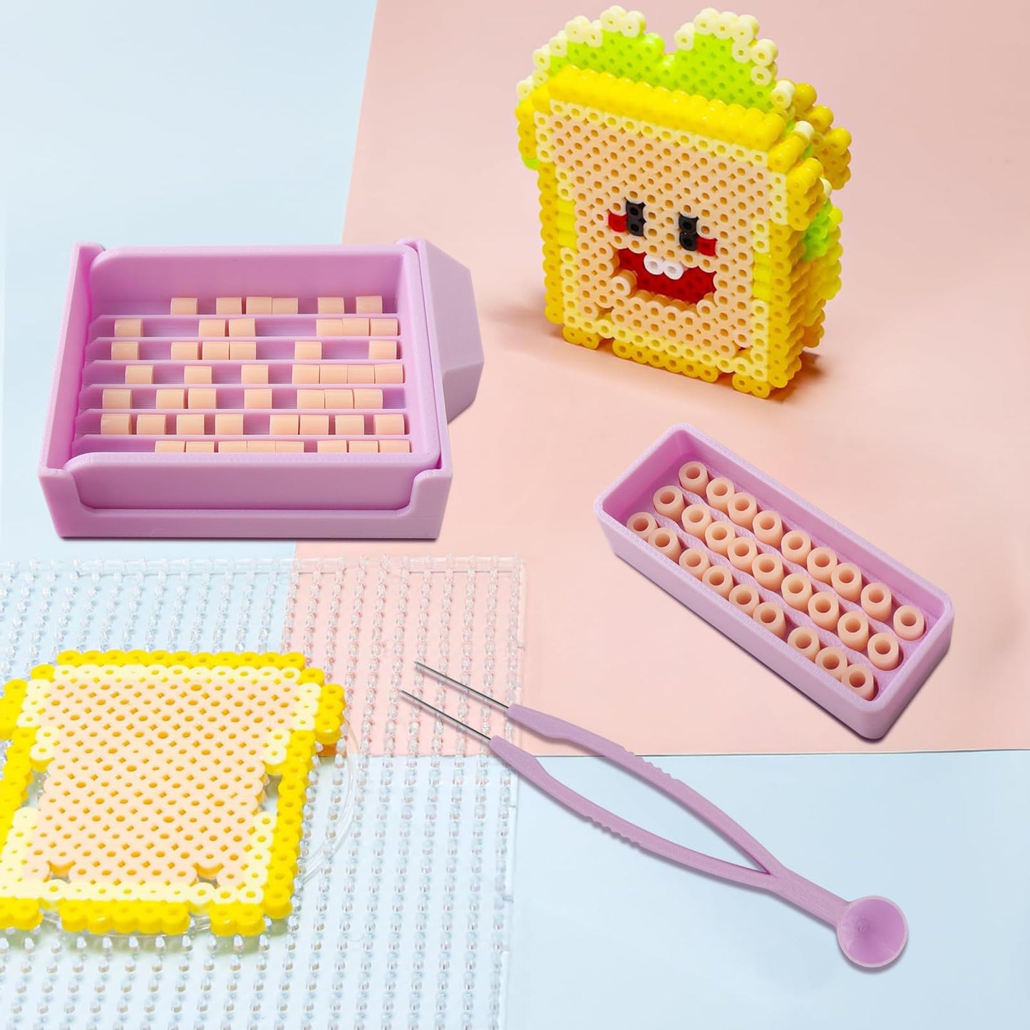 MVRPOWER Bead Kit for Perler with 5mm Beads Storage Box, Double-Needle Tweezer & Aligner Tray for Effortless Crafting
