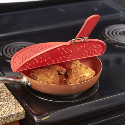 K KIRKWOOD KITCHEN Splatter Screen for Frying Pan Foldable Grease Splatter Guard Silicone Splatter Shields Multifunction Oil Screen for Skillet with Folding Handle Bacon Splatter Screen Strainer