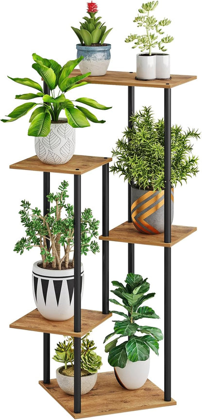 5 HAYOFAMY Tier Plant Stand Indoor, Tall Plant Shelf Metal Wood Multiple, Flower Pot Holder for Living Room Office