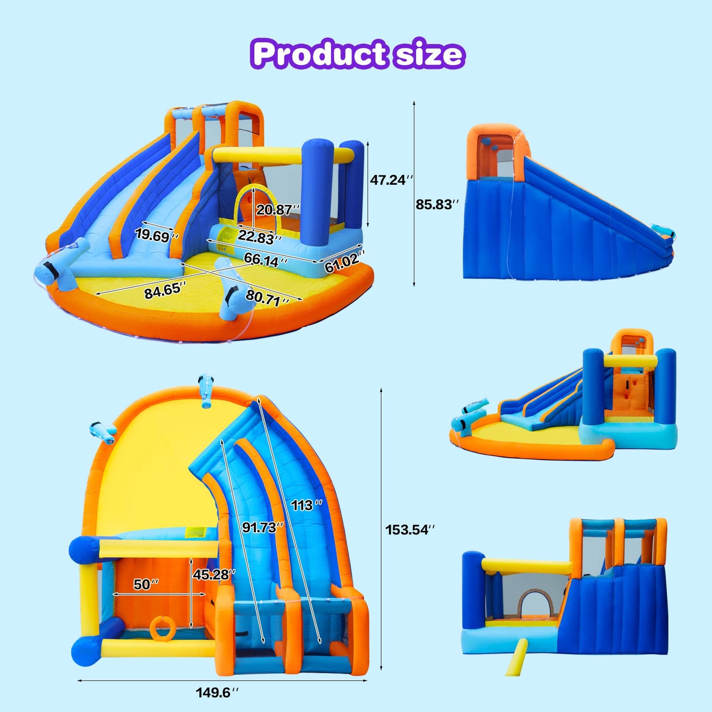 JOYLDIAS Inflatable Water Slide Bounce House,Giant Water Park, Double Slide Bouncer Castle w/Splash Pool, Jump Area, Climbing Wall, 550W Air Blower for Kids Backyard Indoor Outdoor Use,Free Water Gun