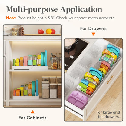 Lifewit Kitchen Cabinet Organizer for Food Contanier Lid, Expandable Lids Holder with 8 Adjustable Dividers & 9 Sections for Pantry Organizers and Storage, Home Drawer Organization, Large, 9.8"-17"