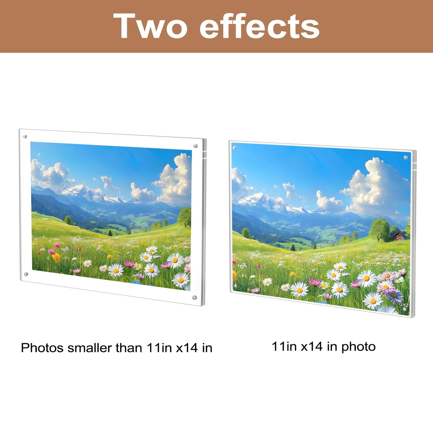 HONTUU 2 Pack 8.5X11 Acrylic Wall Mount Picture Frame Self-adhesive, Clear No Drilling Magnetic Floating Frameless Photo Frames for Display Diploma Degree Certificate and Files
