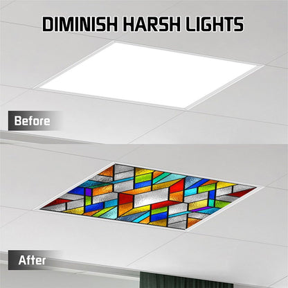 ZAQIO 2 Pack Stained Glass Fluorescent Light Cover for Ceiling Light, Magnetic Ceiling Light Cover Classroom Lights Covers Classroom Supplies for School Classroom Home Office