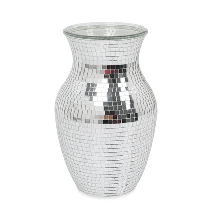 Adedeo Mosaic Glass Flower Vase for Home Decor, Handmade Glass Mosaic Vases for Living Room, Kitchen, Wedding, Office (Silver Mirror, 5 * 8 Inch)