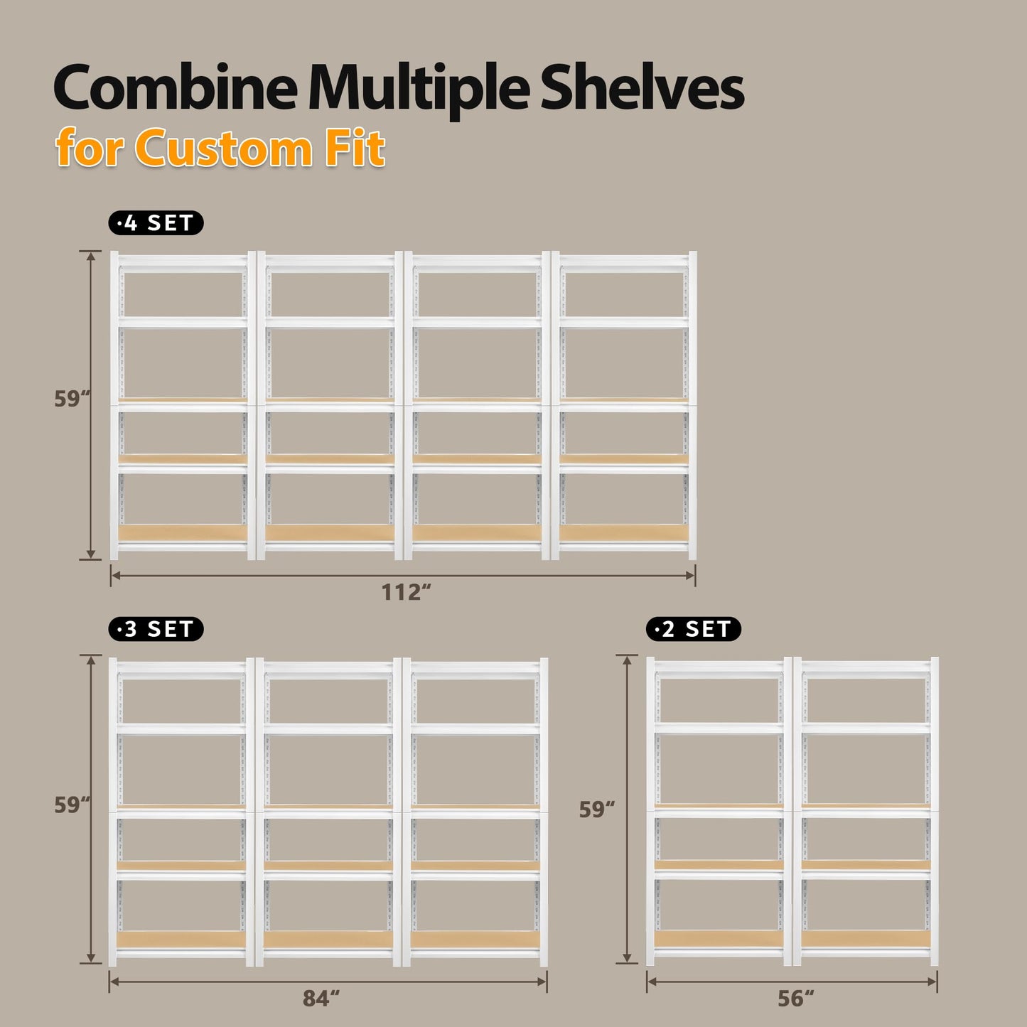 skillmaid 5 Tier White Storage Shelves - Adjustable Pantry Shelves Metal Closet Shelf, Heavy Duty Shelving Unit Utility Rack Organizer for Kitchen Closet Pantry Garage, 28" W x 12" D x 59" H, Set of 4