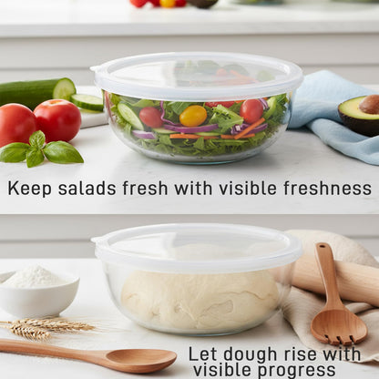 Ronanemon 6.2Quart Large Glass Bowls with Lid,Thickened 12Inch Clear Glass Salad Cooking Bowls for Kitchen Salad Bread Storage, For Prepping, Marinating & Mixing Brining Kimch