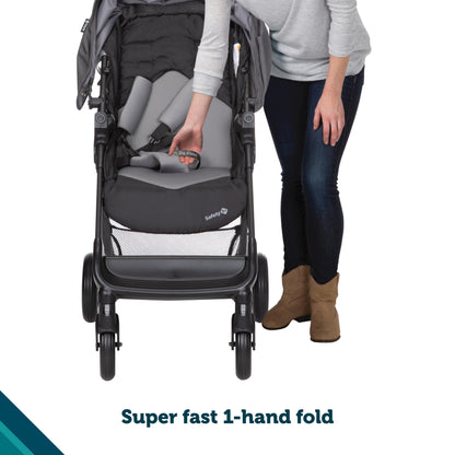Safety 1st Smooth Ride Travel System Stroller and OnBoard FLX Infant Car Seat, Newborn to Toddler Baby Combo, Easy-Install, Large Canopy, Ample Storage, Foldable, Rear-Facing 4-30 lbs, Black Cherry