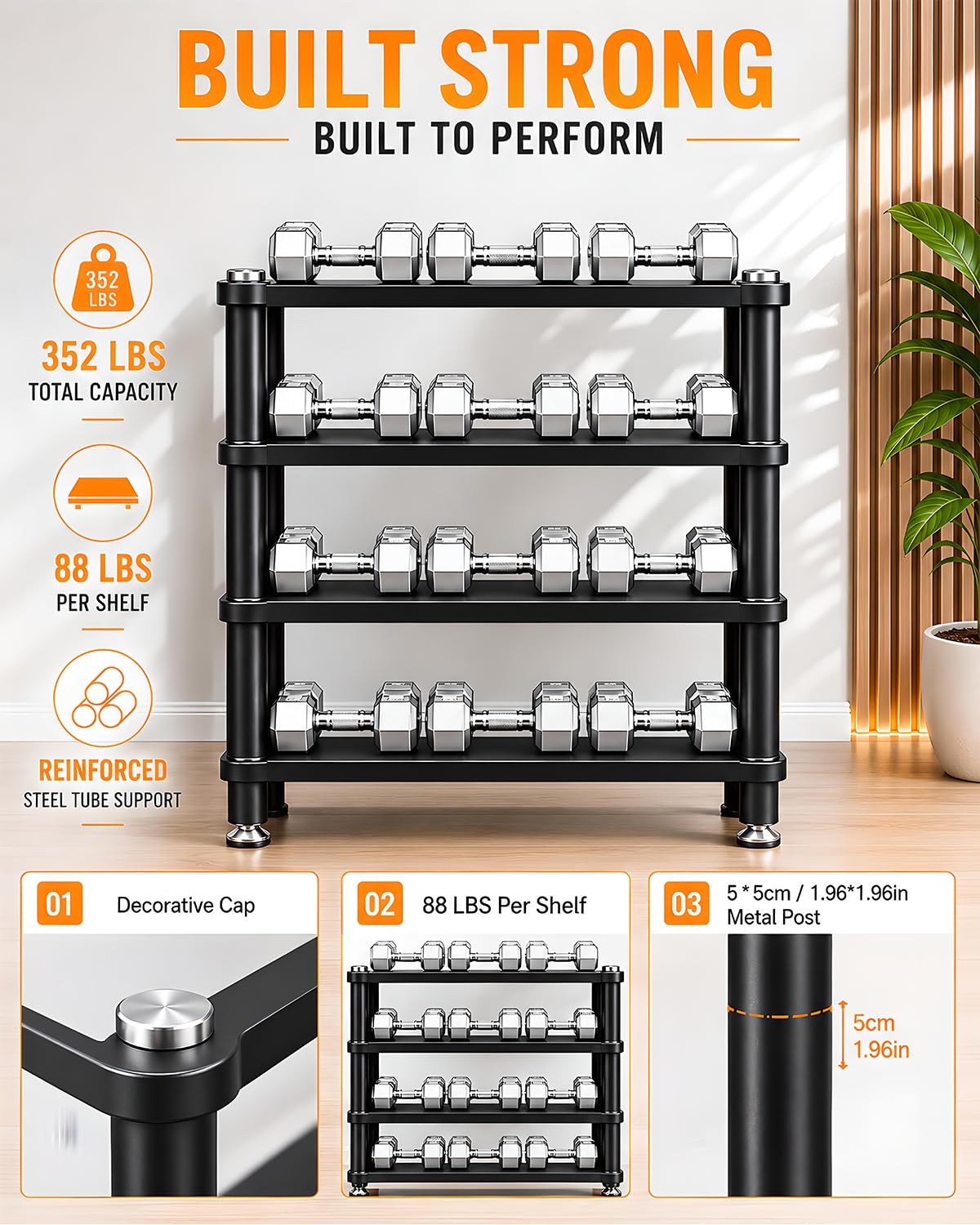 RAJYQODIS Heavy Duty Audio Component Rack, Large Storage Space AV Media Stand with Shock-Absorbing Foot pegs, Audio Rack Tower CD Player Stand for Home/Office/Audio Video/Theate (Black, 4th)