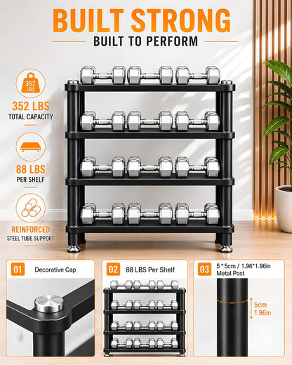 RAJYQODIS Heavy Duty Audio Component Rack, Large Storage Space AV Media Stand with Shock-Absorbing Foot pegs, Audio Rack Tower CD Player Stand for Home/Office/Audio Video/Theate (Black, 4th)