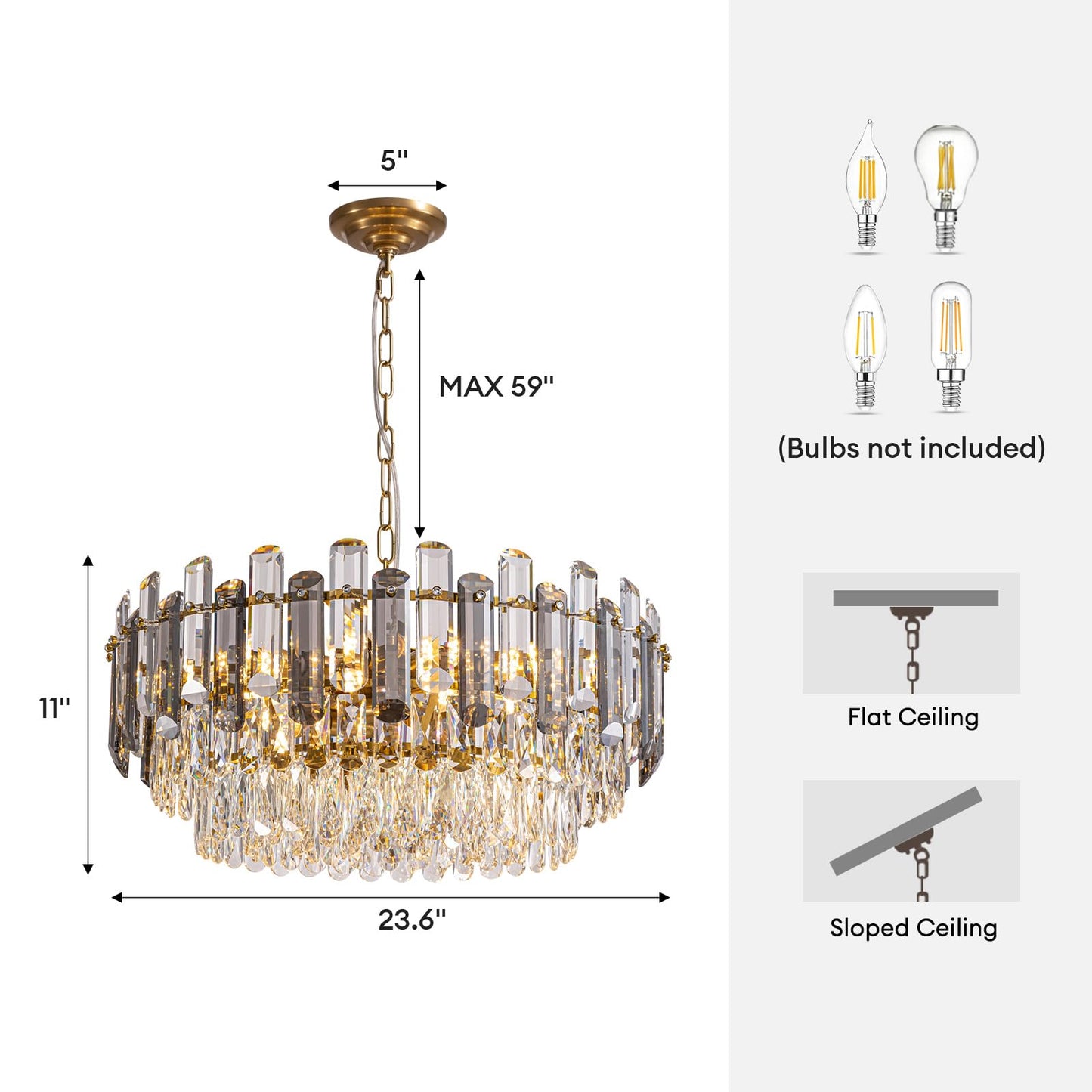 7PM Gold Crystal Chandeliers, 24-inch 4-Tier Modern Crystal Chandelier for Dining Room, Luxury Crystal Pendant Light Ceiling Light Fixture for Living Room Kitchen Island Bedroom Entryway, Brass Finish