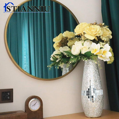 Decorative Shine Vase Stunning Handmade Mosaic Crackle Glass House Decor Table Centerpieces Modern Room Decoration (Silver)