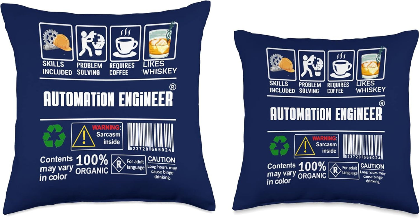 Automation Engineer Label Skills Solving Coffee Whiskey, Throw Pillow, Multicolor, 16x16