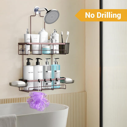 **AKTECKE Shower Caddy - Rustproof Hanging Bathroom Organizer for Shampoo & Soap - Bronze Finish**