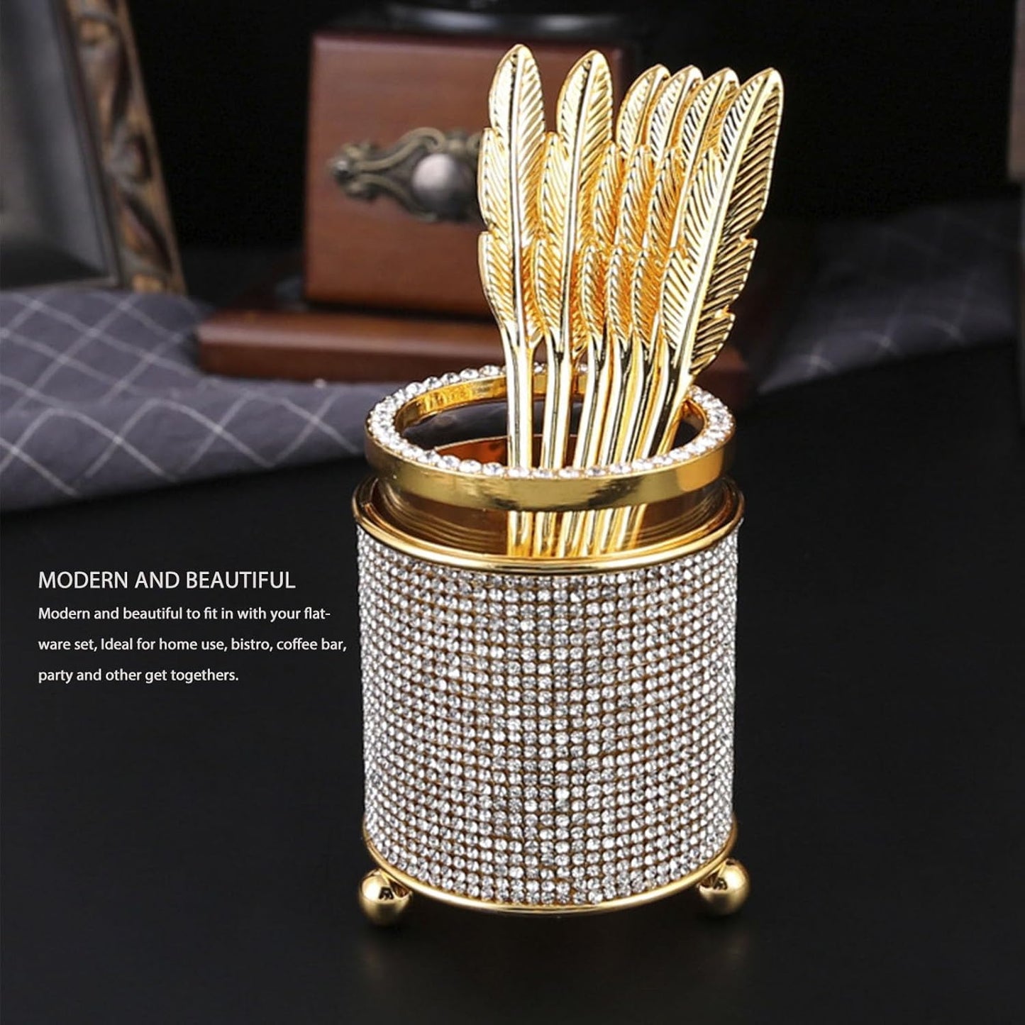 Coffee Spoons Set - 6Pcs Gold Espresso Spoons with Holder, Mini Teaspoons for Coffee, Ice Cream, Dessert