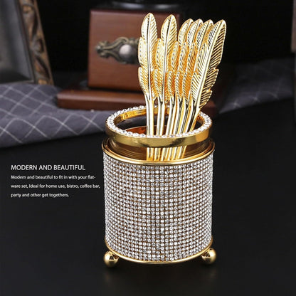 Coffee Spoons Set - 6Pcs Gold Espresso Spoons with Holder, Mini Teaspoons for Coffee, Ice Cream, Dessert