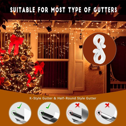 Meetory Christmas Light Clips, 100 Mini Hanging Hooks for Gutters & Shingles, Weatherproof Plastic Hooks