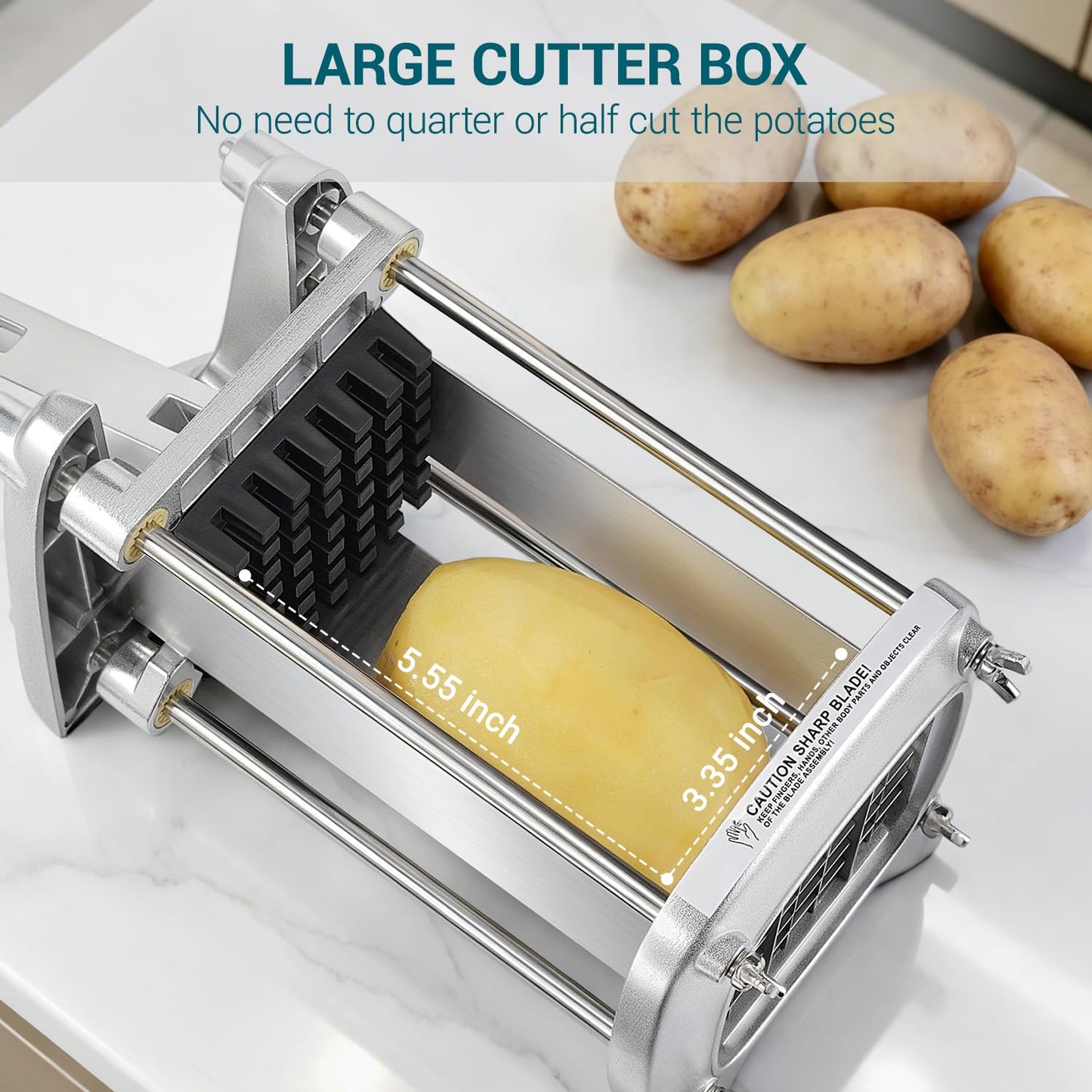 Sopito Professional Stainless Steel French Fry Cutter, 3 Blades (1/2", 3/8", 1/4") for Potatoes, Carrots, Apples, Commercial & Home Use
