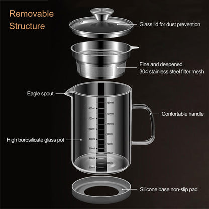 Abdodar 50oz Glass Oil Strainer Container with Fine Mesh Strainer for Bacon Grease, Nut Milk, Soy Milk, Tea Residues and All Purpose Straining (1.5L)