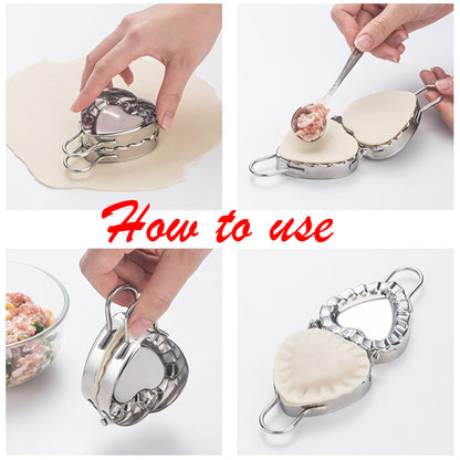 MGGi Heart Shaped Ravioli Mold Pierogi Dumpling Maker, Stainless Steel Goya Empanada Press Mold, Ravioli Mould Crimper, Wraper Dough Cutter - for Small Pie Ravioli Chinese Dumpling Pastry, Silver