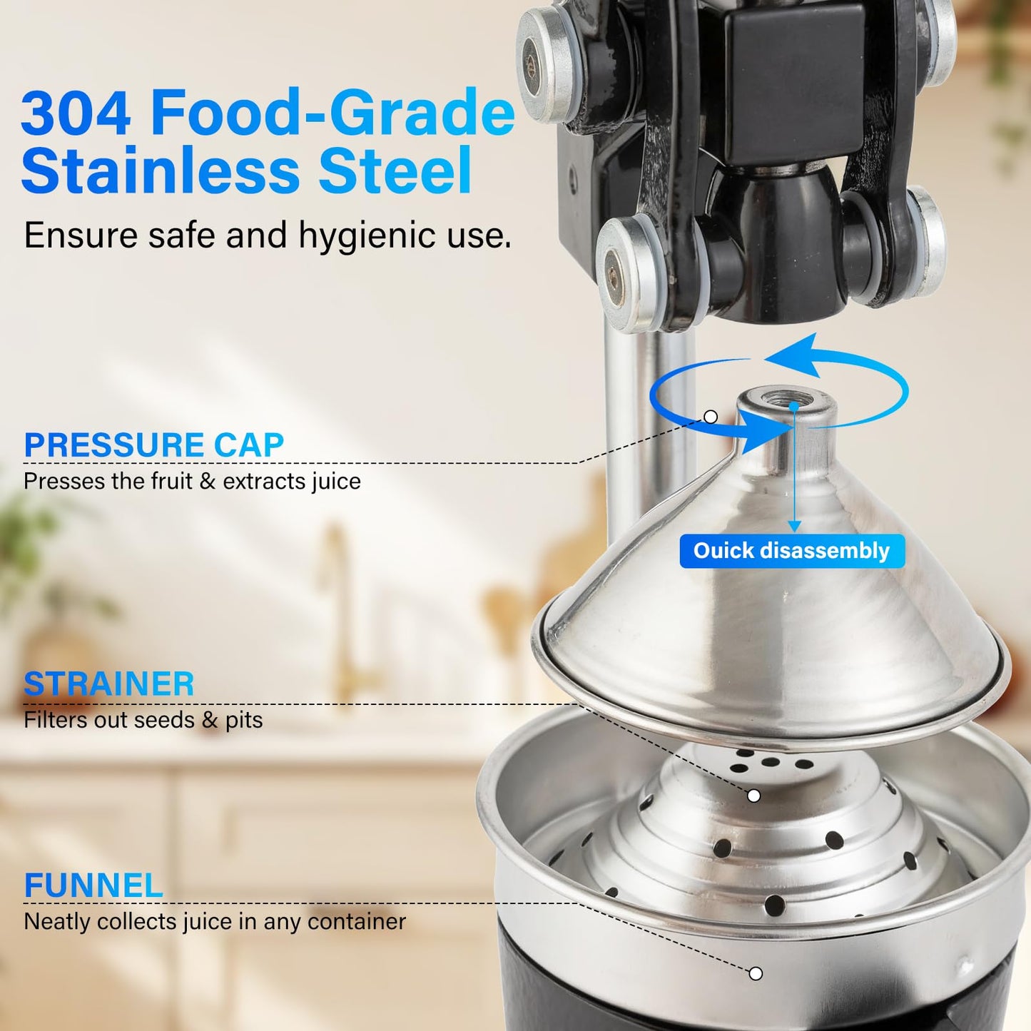 Cast Iron manual juicer, Hand Citrus juicer press, Orange Lemon Squeezer,Heavy Duty Manual Juicer,Commercial Grade,Countertop Extactor for Fruit Juice -Stainless Steel,Easy to Clean Black