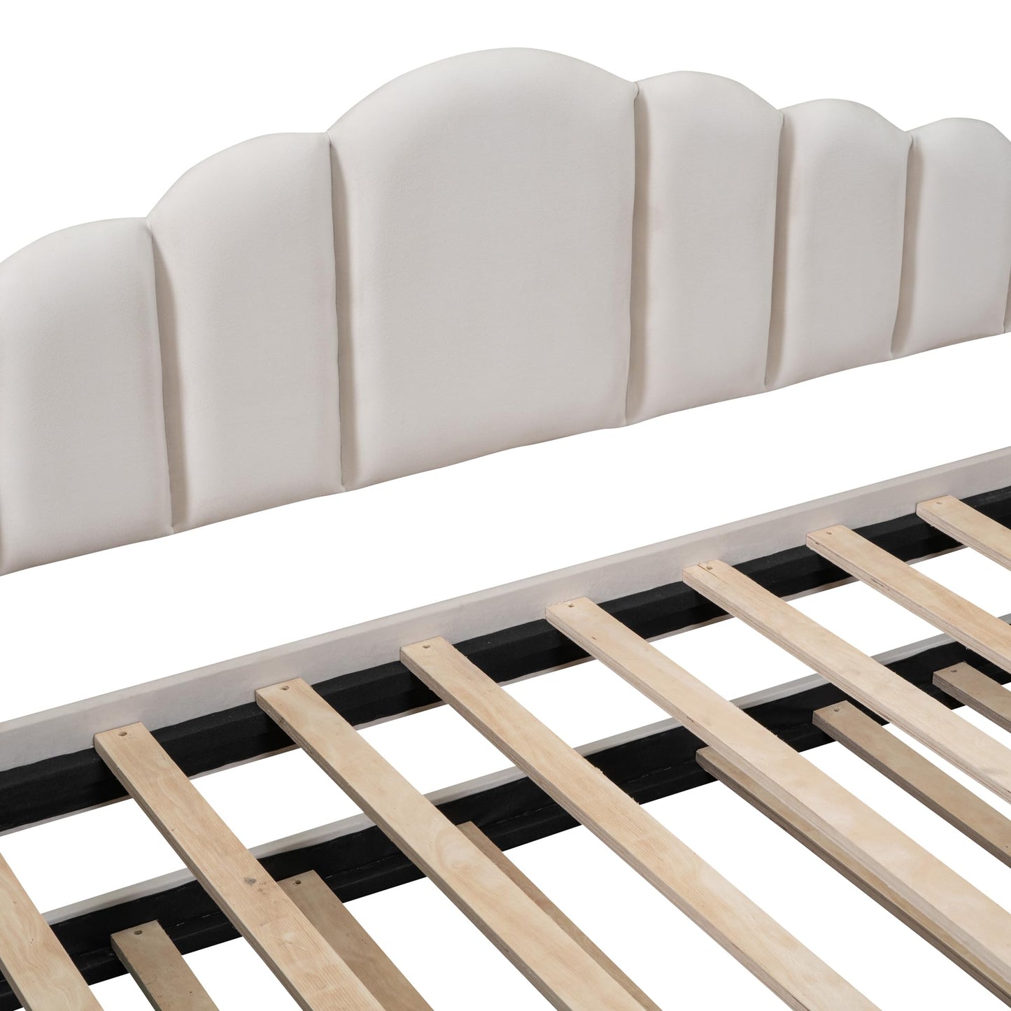 Ball & Cast Twin Daybed with Trundle and Channel Tufted Backrest,Velvet Upholstered Day Bed Frame with USB Charging Ports and 2 Side Pockets, Wood Slats Support,No Box Spring Needed,Beige