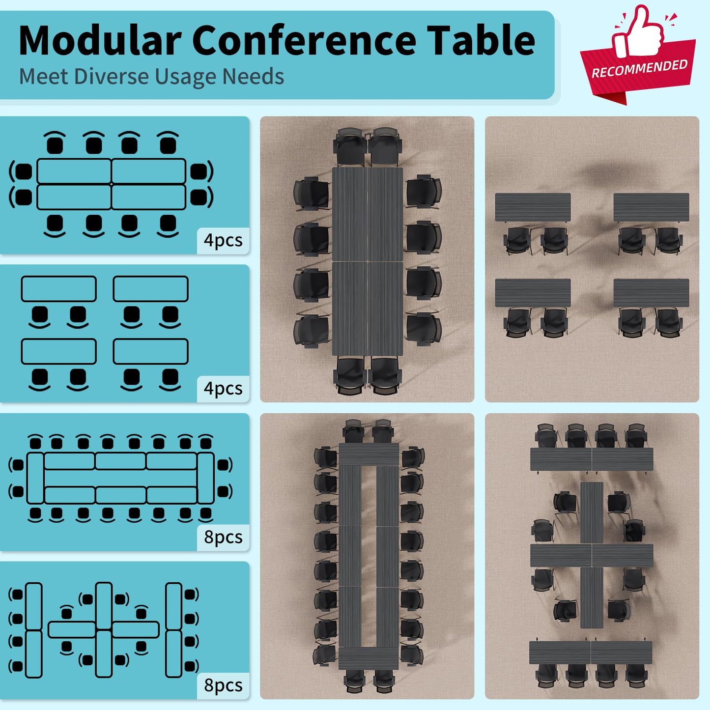 Folding Conference Room Tables with Wheel -Modern Large Modular Conference Table,Stackable Flip Top Training Meeting Table,Space Saving,for Seminar,Office,Classroom(Black A,47IN,2pack)