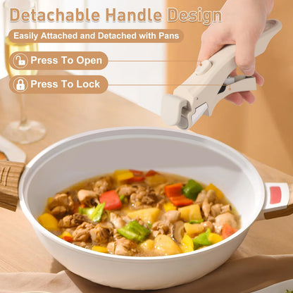 Wayona Removable Handle for Pots and Pans - Universal Detachable Pan Handle Replacement - Heat-Resistant Plastic, Stainless Steel, Silicone - Cream White