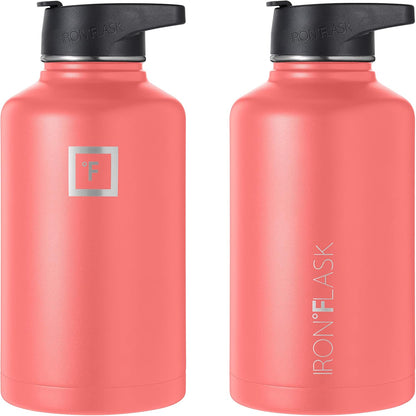 IRON °FLASK 64 Oz Sports Water Bottle - Wide Mouth with 3 Straw Lids, Insulated Thermos