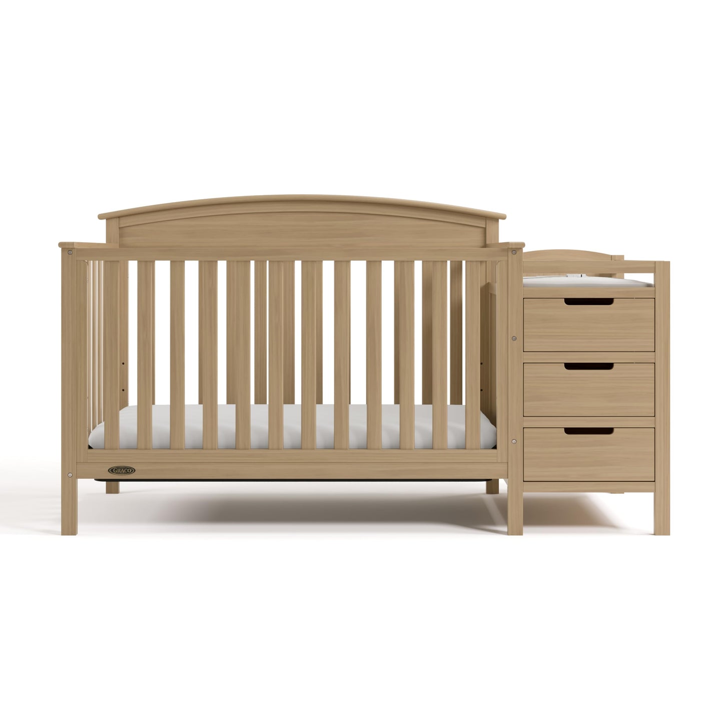 Graco Benton 4-in-1 Convertible Crib and Changer – GREENGUARD Gold Certified, Crib & Changing-Table Combo, Water-Resistant Changing Pad, Converts to Toddler Bed, Daybed and Full-Size Bed (Driftwood)