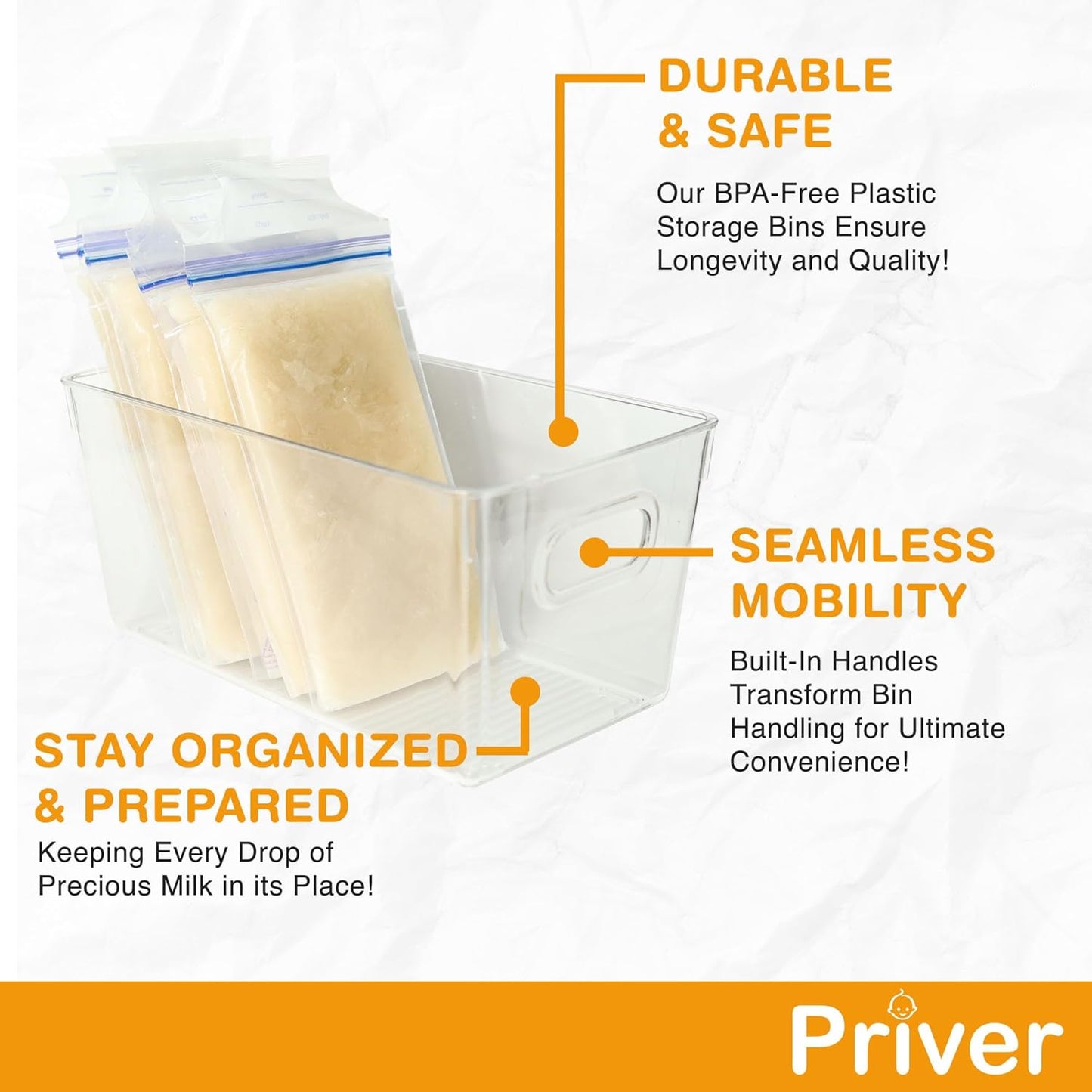 4 pack 5.2 9.3" 4.2" Priver - Breast Milk Freezer Storage Containers, - Breastfeeding Essential in Organization