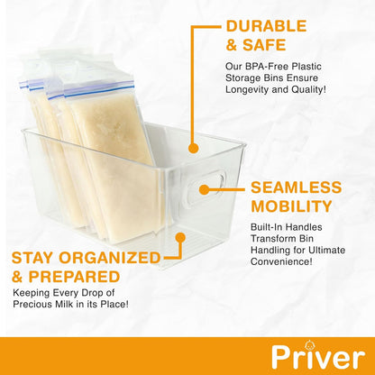 2 pack 5.2 9.3" 4.2" Priver - Breast Milk Freezer Storage Containers, - Breastfeeding Essential in Organization