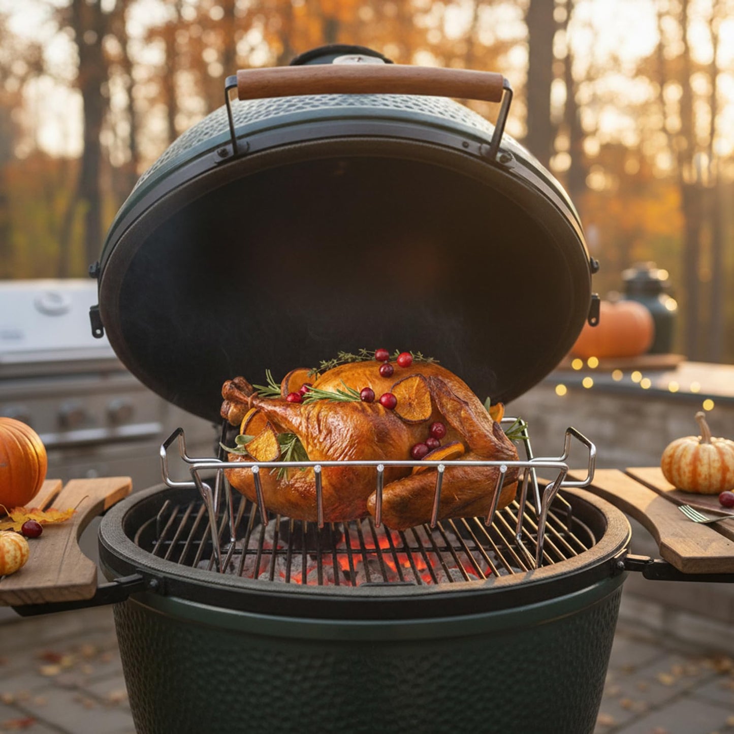 KAMaster V-Shaped Turkey Roasting Rack,Stainless Steel Rib Rack for Smoking and Grilling,Dual-Purpose Turkey Rack/Rib Rack for Big Green Egg,Kamado Grill Joe,Weber,Primo,Vision and etc.