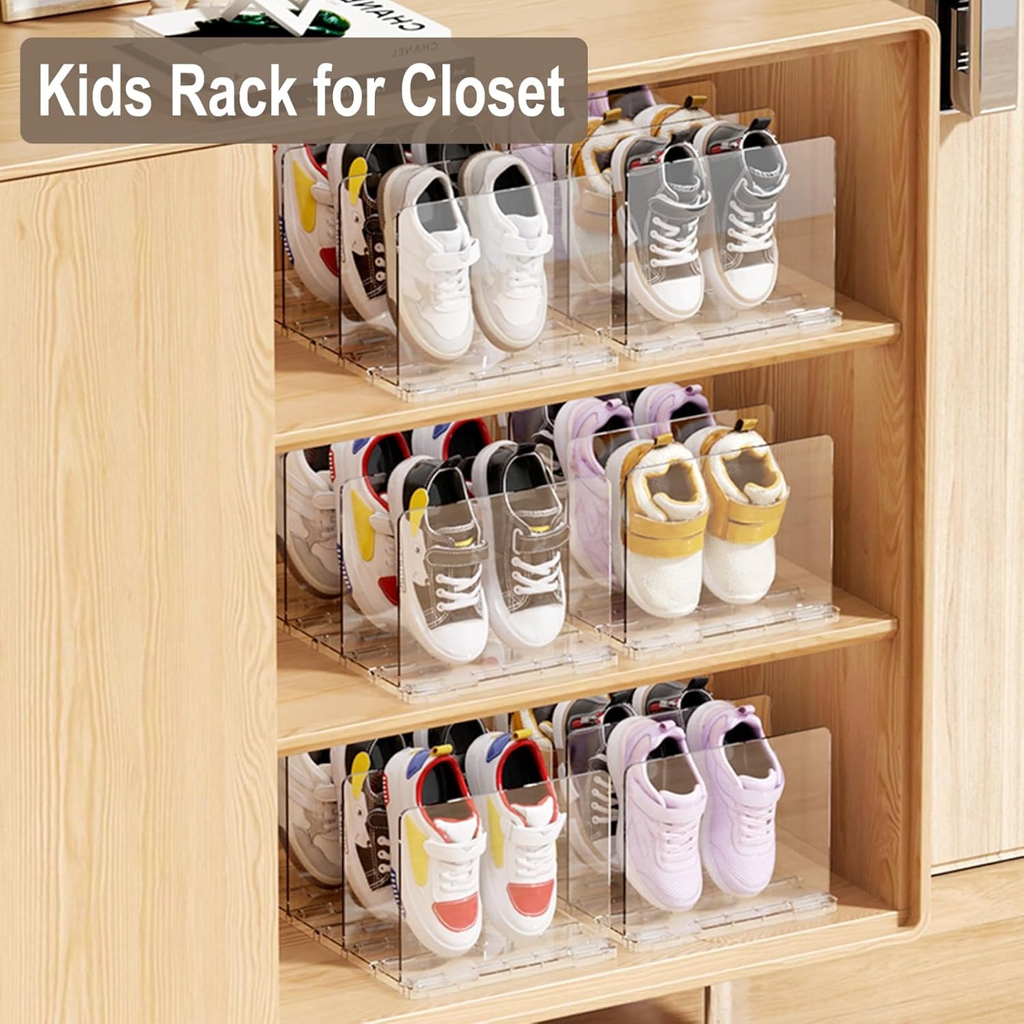Copidrum Closet Organizer(2PACK) Clear Kids Shoe Rack Holder for Storage Organizer Stackable Shoes Shelf Dividers