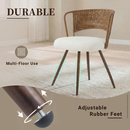 KEIKI Wicker Dining Chairs Set of 4, Farmhouse Cane Back Kitchen Chairs with Upholstered Cushion, Wingback Rattan Dining Chair with Metal Legs & Adjustable Feet, Modern Dining Room Chairs, Dark Brown