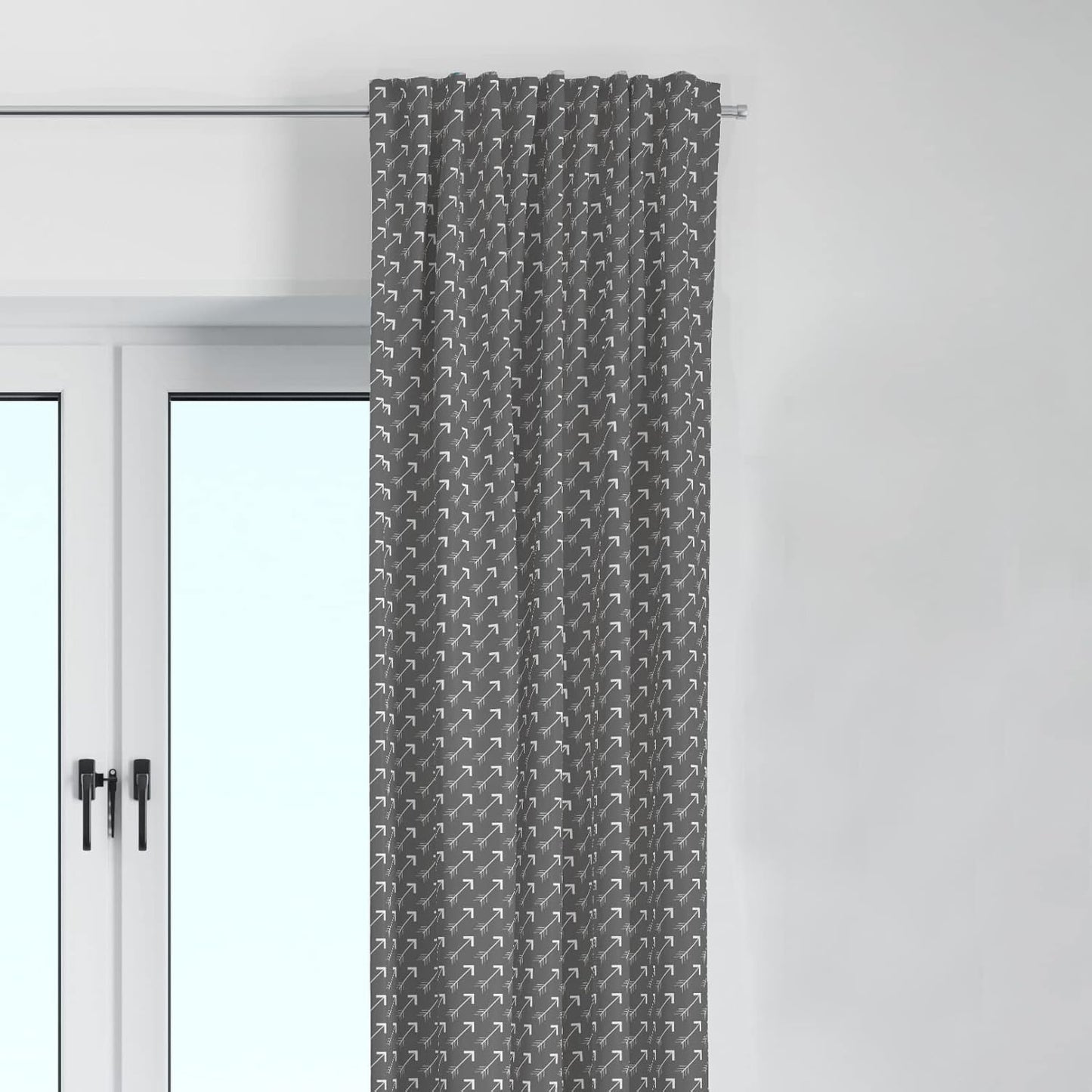 Bacati Playful Fox Curtain Panels, Multiple Prints with Arrows on Grey Background