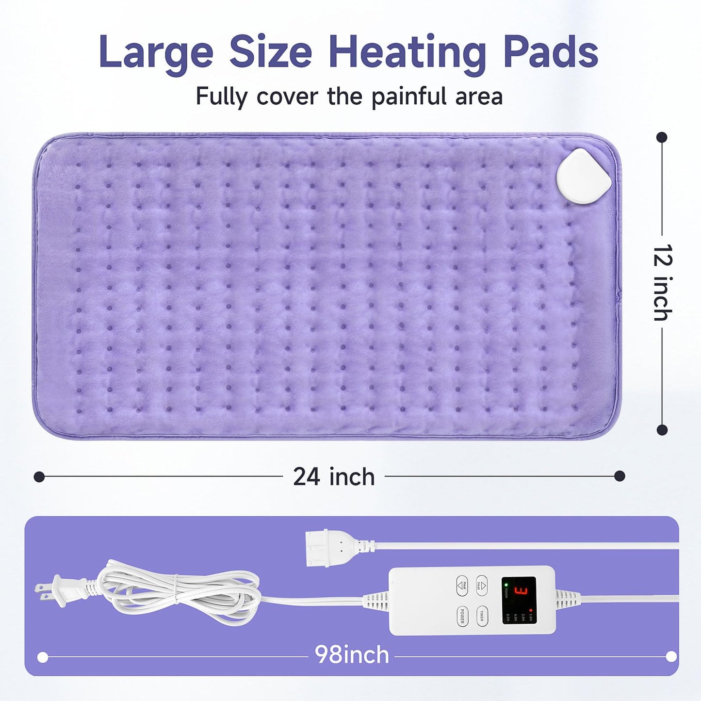 Heating Pad for Back, Large Heating Pads for Body Muscle Pain Cramps Relief, 6 Heat Settings Machine Washable Electric Heating Pad, Birthday Christmas Gifts for Women Mom