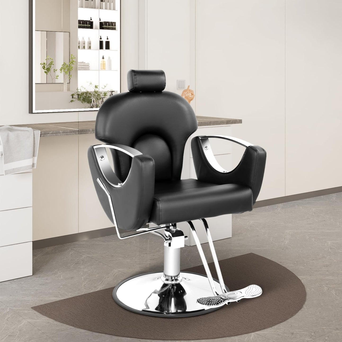 Tythical Reclining Salon Chair for Hair Stylist, Heavy Duty Hair Barber Chair with Adjustable Headrest, 360 Degree Swivel Beauty Spa Equipment Max Load 440Lbs, Black Silver