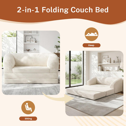 Convertible Boneless Loveseat Sleeper Sofa Bed, Folding Oversized Bean Bag Couch, Comfy Sofa Chairs for Adults with Filling, 54'' Futon Couch Bed, Beige