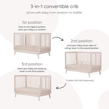 dadada Baby Soho 3-in-1 Convertible Wooden Crib to Toddler Bed - Made in Italy, GREENGUARD Gold Certified, Baby-Safe Finish, Handcrafted Beechwood, Modern Design, 3 Adjustable Heights (Washed Natural)