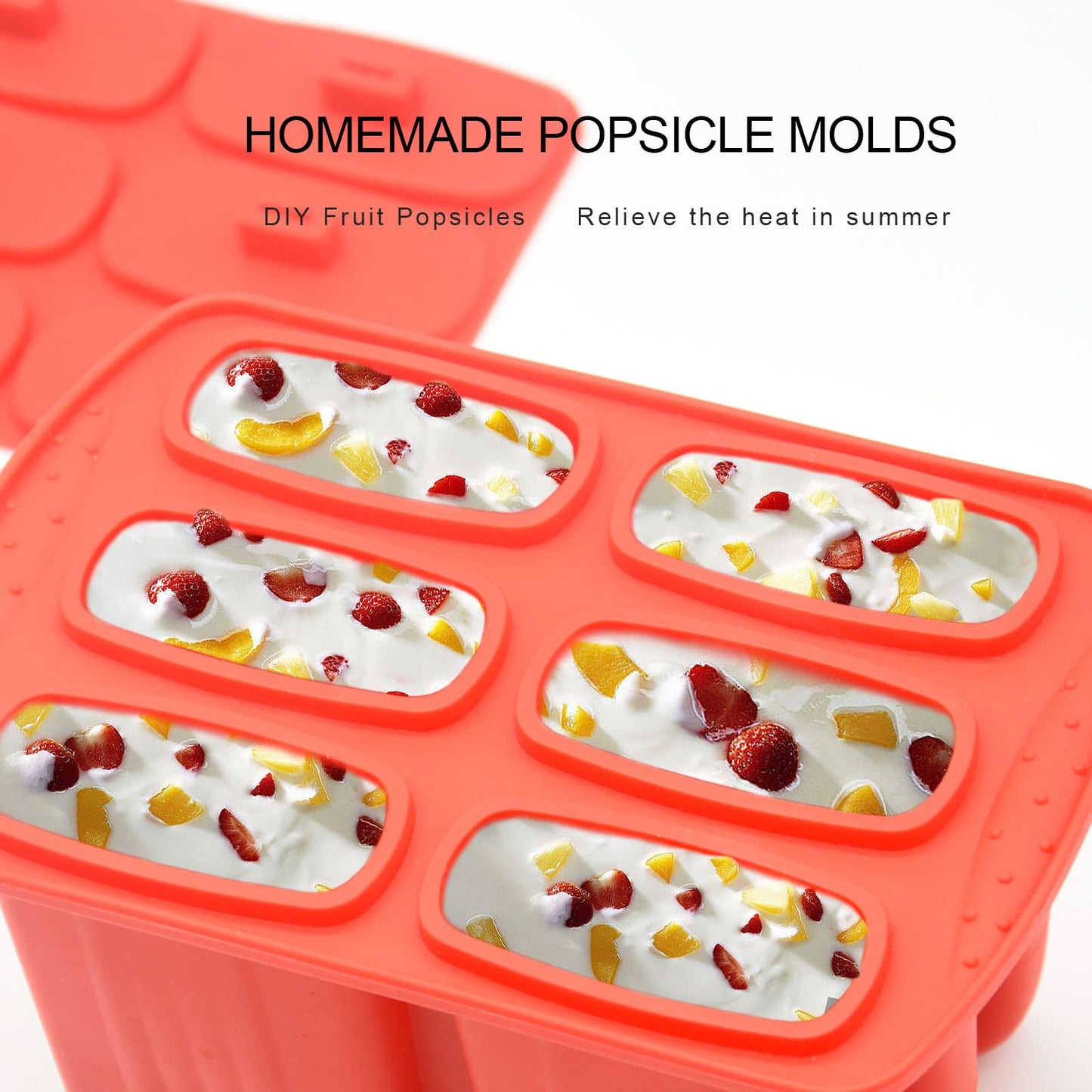 Bongpuda 6 Pieces Silicone Popsicle Molds,Easy-Release Bpa-Free,Ice Pop Mold Ice Cream Molds For Kids,With 50 Pcs Popsicle Sticks+Cleaning Brush(Red)