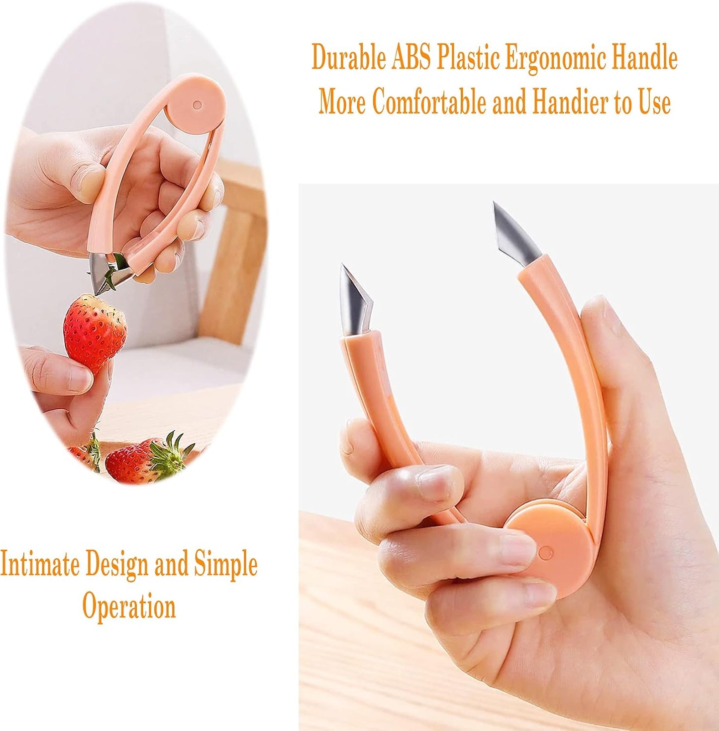 Strawberry Huller Stem Remover, Tomato Corer, Potato Tweezers, Carrot Cutter, Pineapple Peeler (Orange)