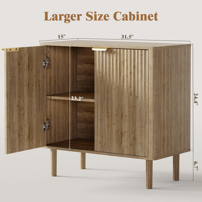 Sideboard Buffet Cabinet with Storage, Modern Fluted Accent Credenza with Doors & Adjustable Shelves, Wood Coffee Bar Console Table for Living Room, Dining Room, Kitchen or Entryway 31.5"(2pcs)Oak