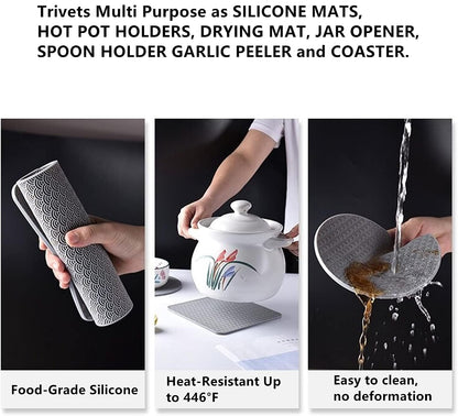 Silicone Trivets Mats for Hot Pots and Pans, Non-Slip Heat Resistant Hot Pads Set of 2, Black